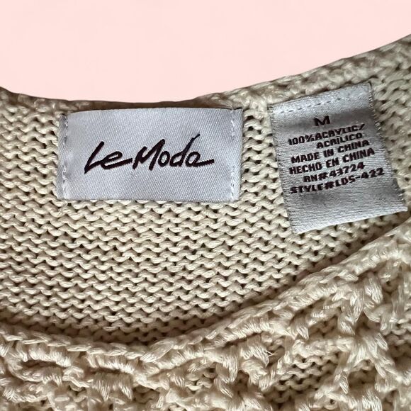 Unique See- Through Boho Cream Crochet Knit Cover-Up. M. - Picture 6 of 8